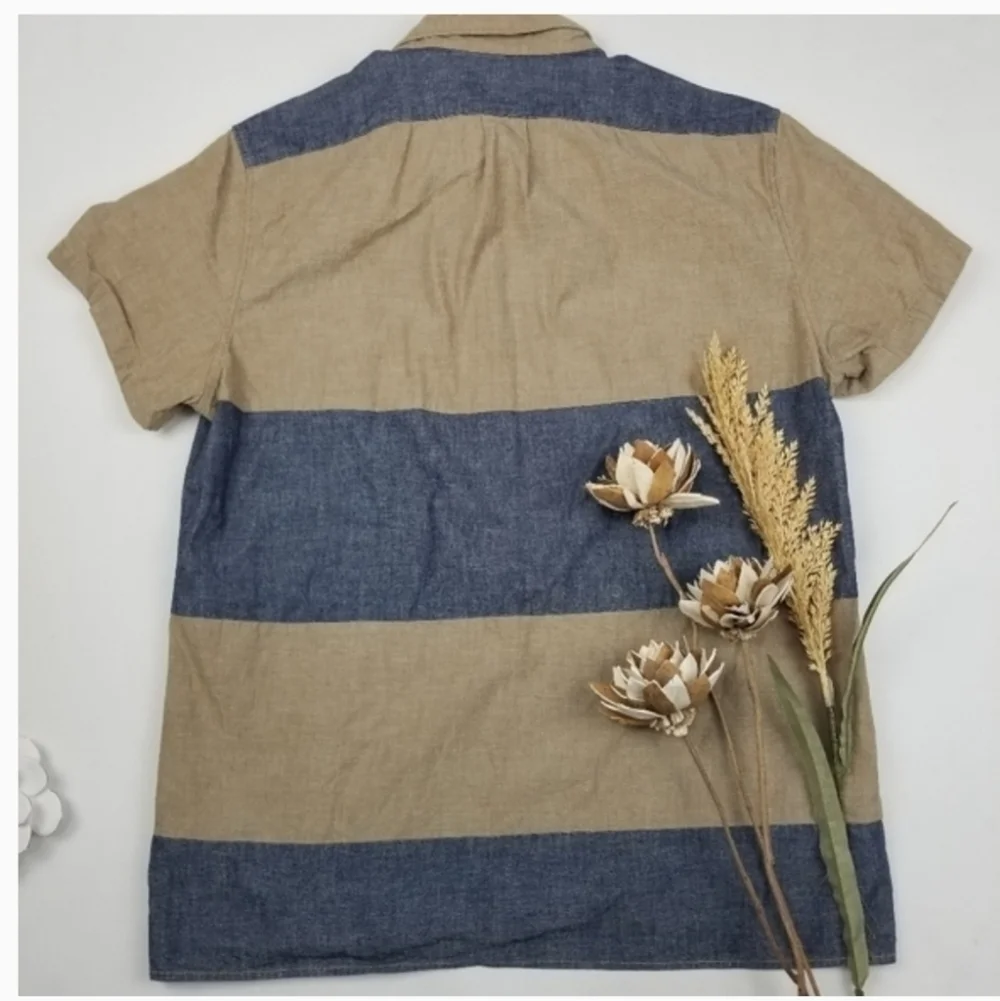 New J. Crew Blue Tan Stripe Polo Men's L